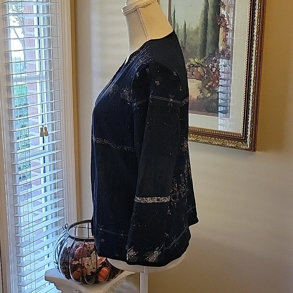 LuLaRoe Elegant royal blue stretch jacket silver sparkle open front Medium New …